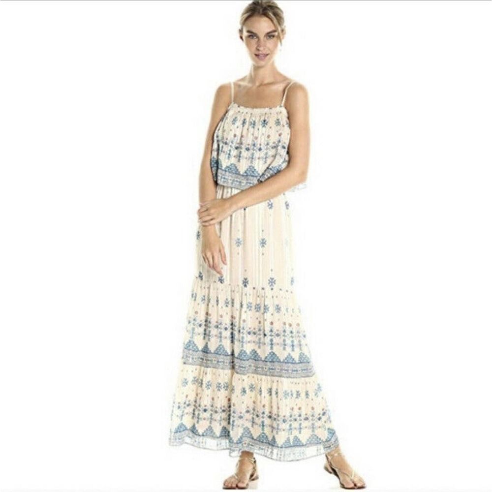 Joie Women’s Sorne Print Popover Silk Maxi Dress in Pesca - Size M #D2845